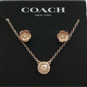 Coach Open Circle Necklace And Tea Rose Stud Earrings Set